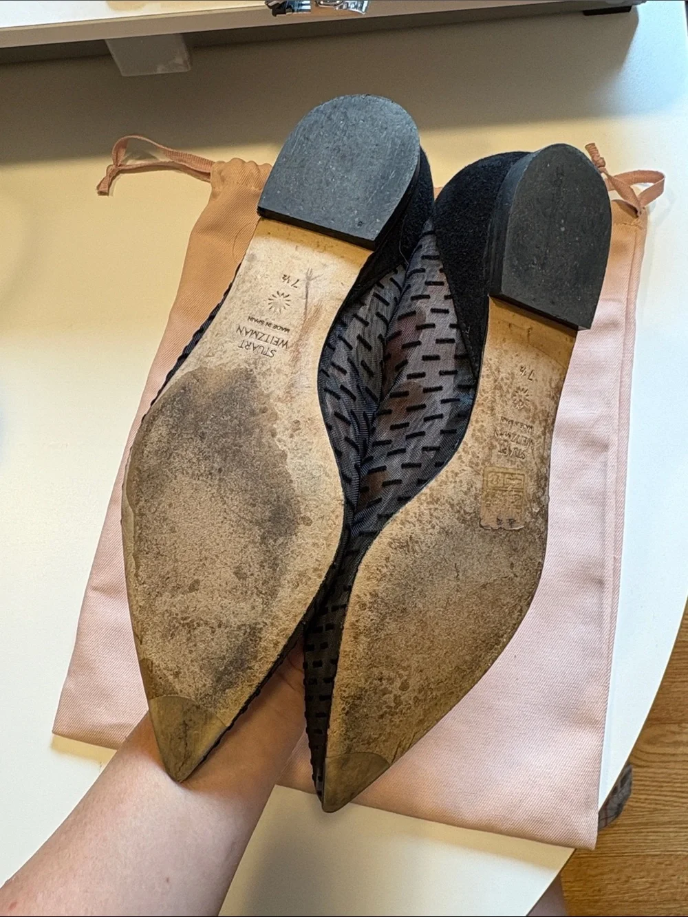 Stuart Weitzman Black Mesh Pointed Ballet Flats